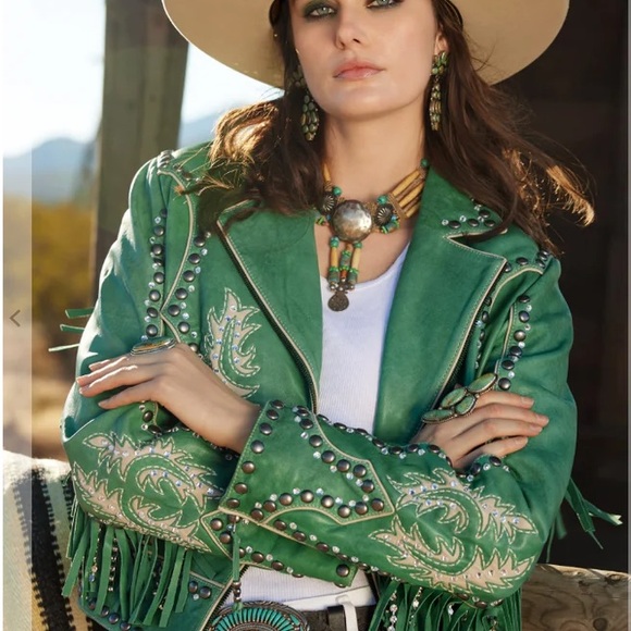 Double D Ranch Teal Studded Leather Jacket - Picture 5 of 6